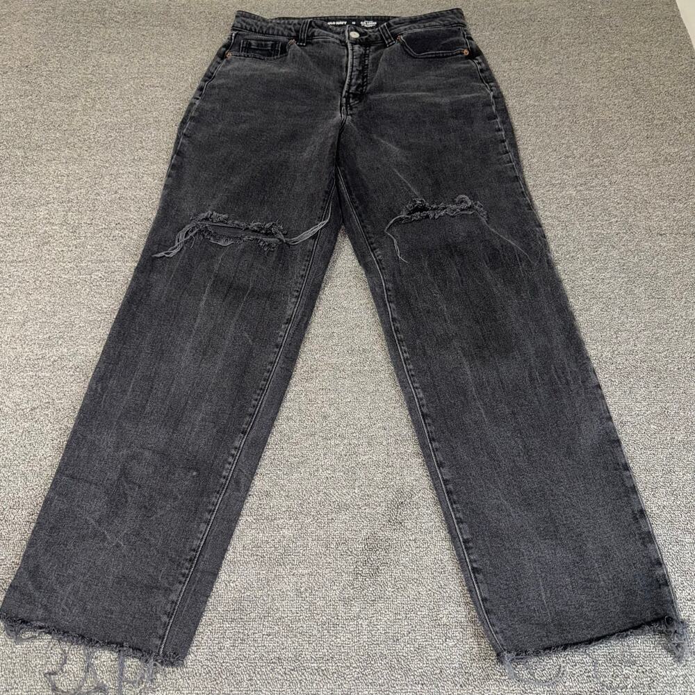 Old Navy High-Rise O.G. Loose Jeans Womens Size 10 Black Denim Casual Distressed